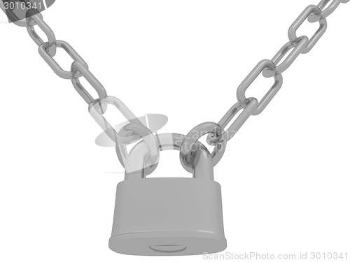 Image of gold chains and padlock isolation on white background