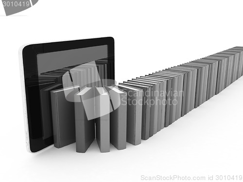 Image of tablet pc and colorful real books