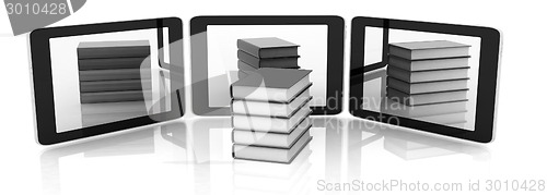 Image of phones and colorful real books on white background