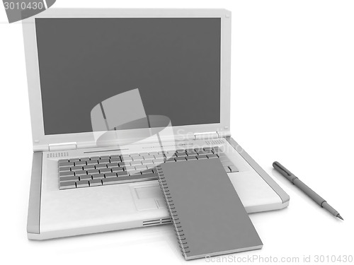 Image of laptop and notepad 