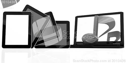 Image of yellow note on the  laptop and  tablet pc