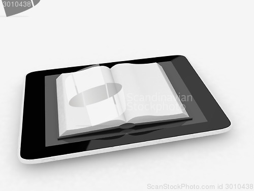 Image of tablet pc and opened book