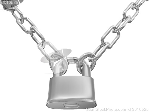 Image of chains and padlock isolation on white background