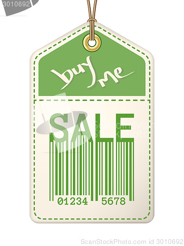 Image of Vintage sale tag with stitches.