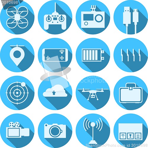 Image of Flat vector icons for quadrocopter set.