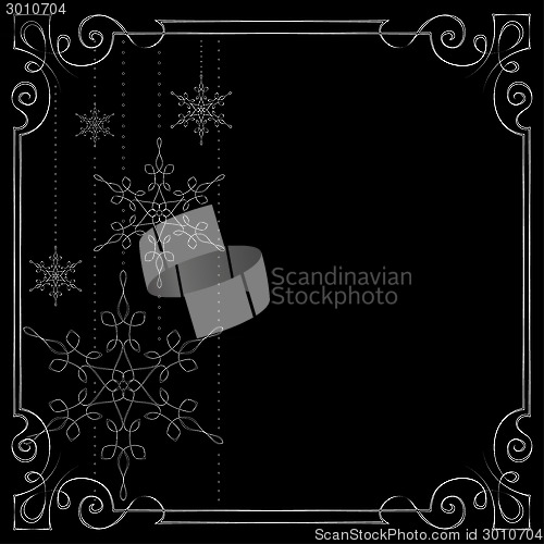 Image of Christmas background. Vector frame decorated with snowflakes