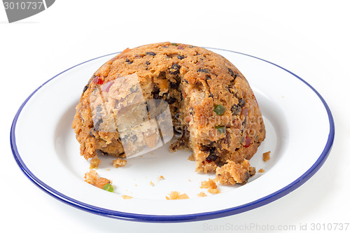 Image of college pudding on an enamel plate