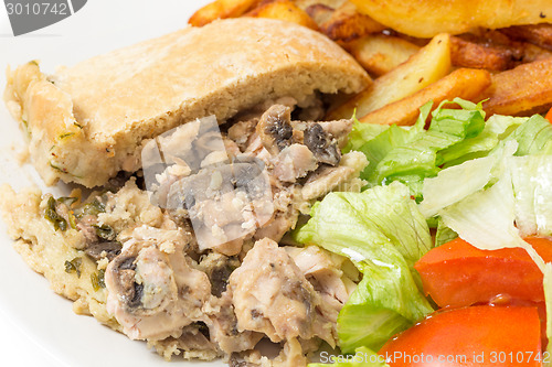 Image of Chicken and mushroom pudding closeup