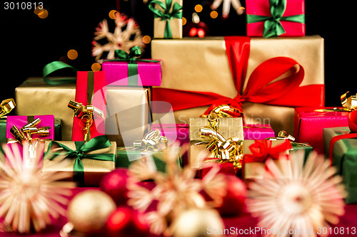 Image of Pile of Xmas Presents in Plain Colors