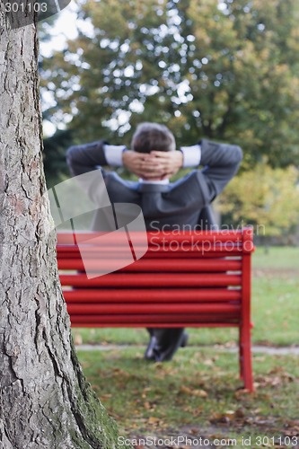 Image of Businessman relaxing in a park