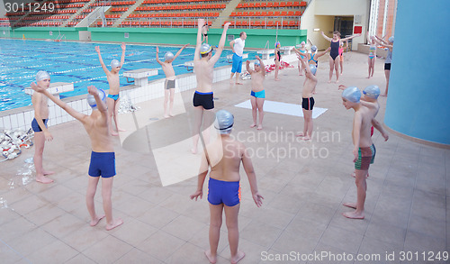 Image of children group  at swimming pool