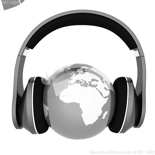 Image of earth with headphones. World music concept