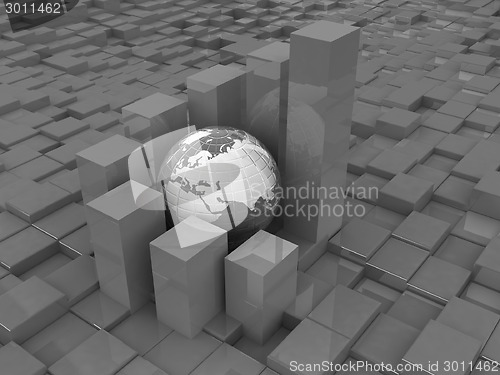 Image of diagram and Earth against abstract urban background