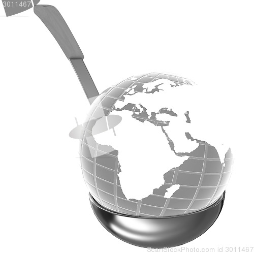 Image of Blue earth on gold soup ladle 