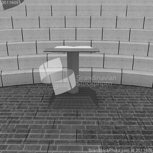 Image of Abstract futuristic interior. Brick scene with cathedra and trib