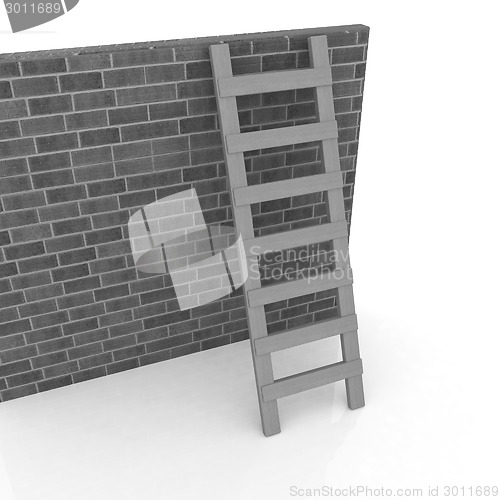 Image of Ladder leans on brick wall 