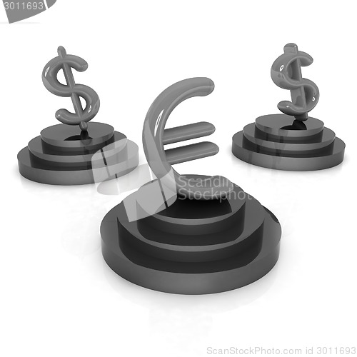 Image of icon euro and dollar signs on podiums