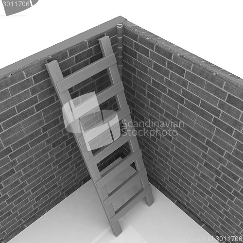 Image of Ladder leans on brick wall 