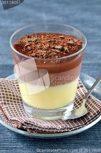 Image of Cup of chocolate and vanilla pudding