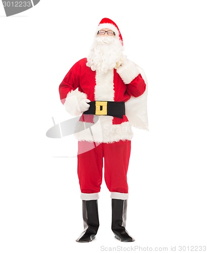 Image of man in costume of santa claus with bag