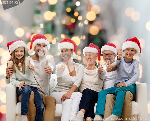 Image of happy family sitting on couch