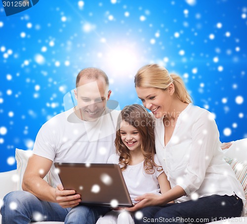 Image of smiling family with laptop