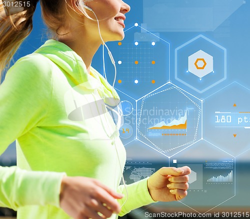 Image of smiling woman doing running outdoors