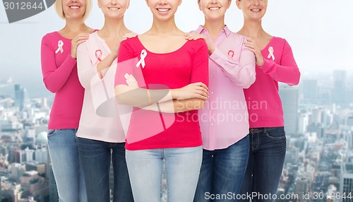 Image of close up of women with cancer awareness ribbons