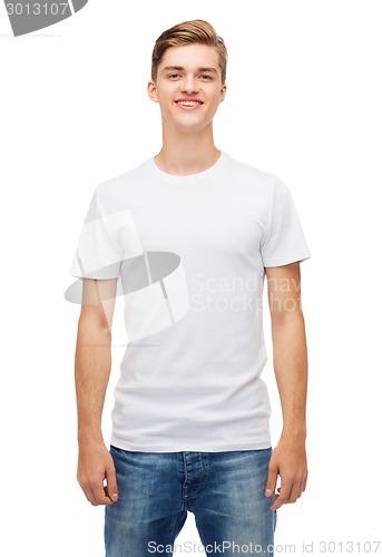 Image of smiling young man in blank white t-shirt