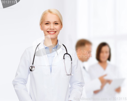 Image of smiling female doctor with stethoscope