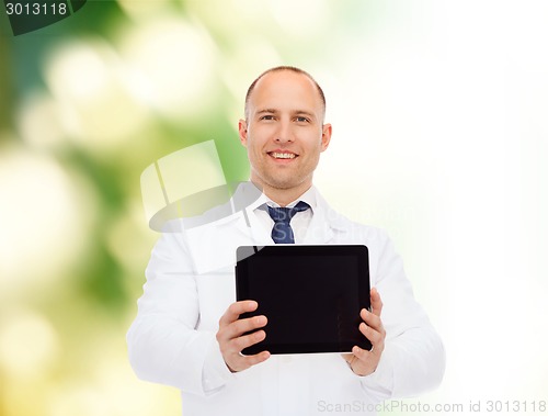 Image of smiling male doctor with tablet pc