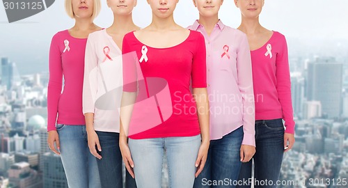 Image of close up of women with cancer awareness ribbons