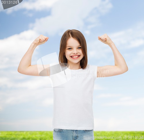 Image of smiling little girl in white blank t-shirt