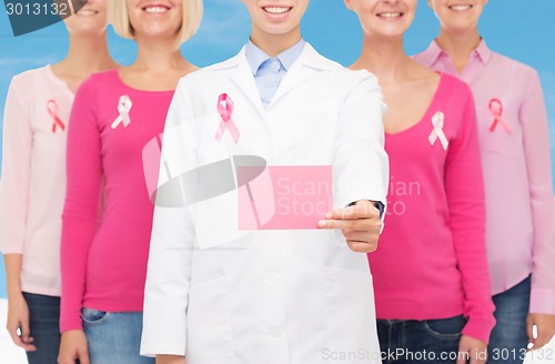 Image of close up of women with cancer awareness ribbons