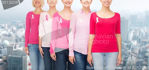 Image of close up of women with cancer awareness ribbons