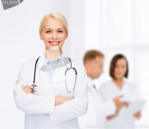 Image of smiling female doctor with stethoscope