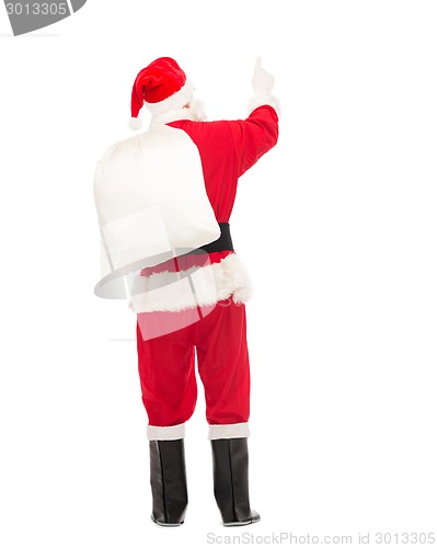 Image of man in costume of santa claus with bag