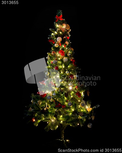 Image of beautiful decorated and illuminated christmas tree