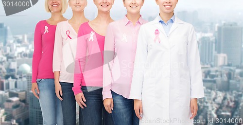 Image of close up of women with cancer awareness ribbons