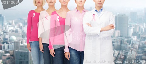 Image of close up of women with cancer awareness ribbons