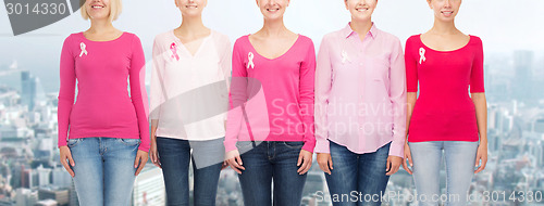 Image of close up of women with cancer awareness ribbons