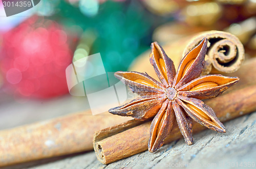 Image of Star anise with cinnamon at christmas time