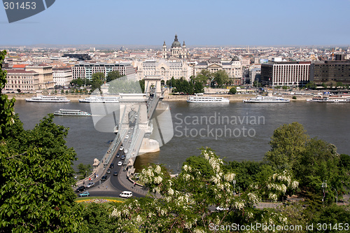 Image of Danube, Chain Bridge and Budapest view