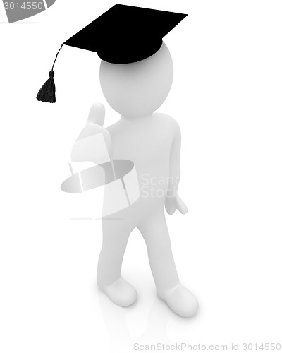 Image of 3d man in a graduation Cap with thumb up 