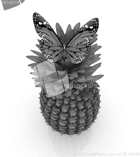 Image of Blue butterflys on a pineapple