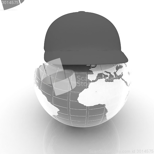 Image of Earth in a red peaked cap. 3d icon. Concept: "Summer Holidays an