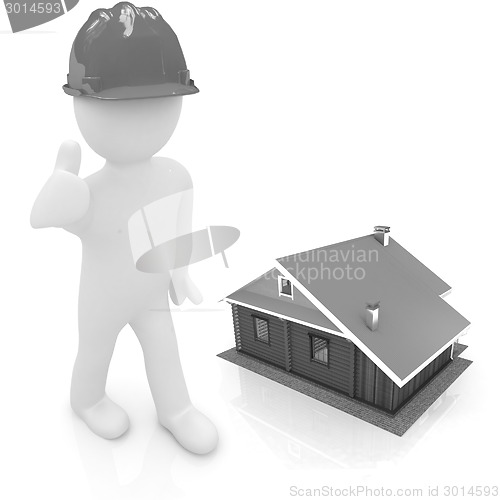 Image of 3d architect in a hard hat with thumb up with real plans