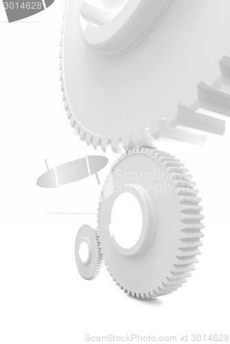 Image of White background consisting of bright gears and arrows