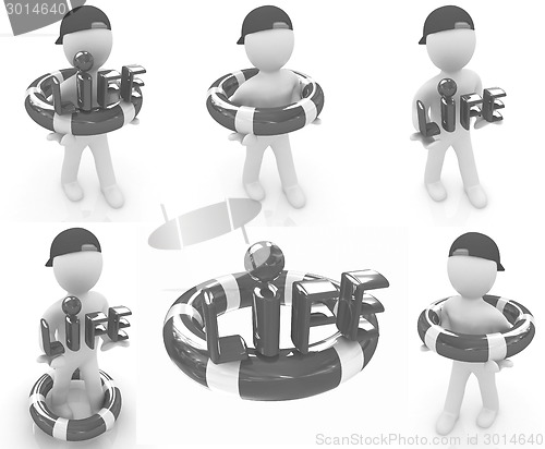 Image of Set. Concept of life-saving with 3d man.3d illustration 