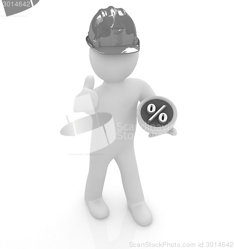 Image of 3d man in a hard hat with thumb up presents best percent